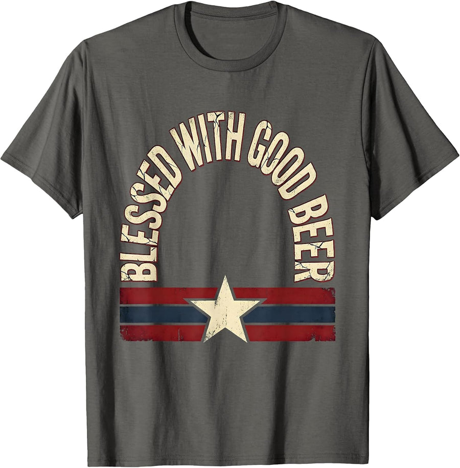 Blessed With Good Beer Craft Beer Lover Design T-Shirt - Asphalt Grey