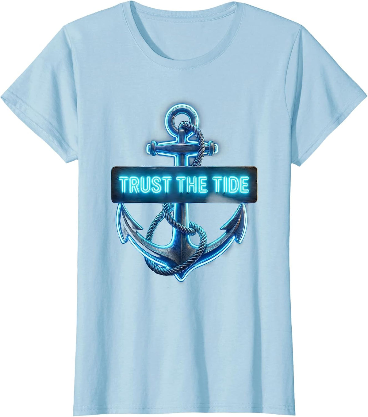 Trust the Tide Navy Ocean Graphic Design T-Shirt - Baby Blue
