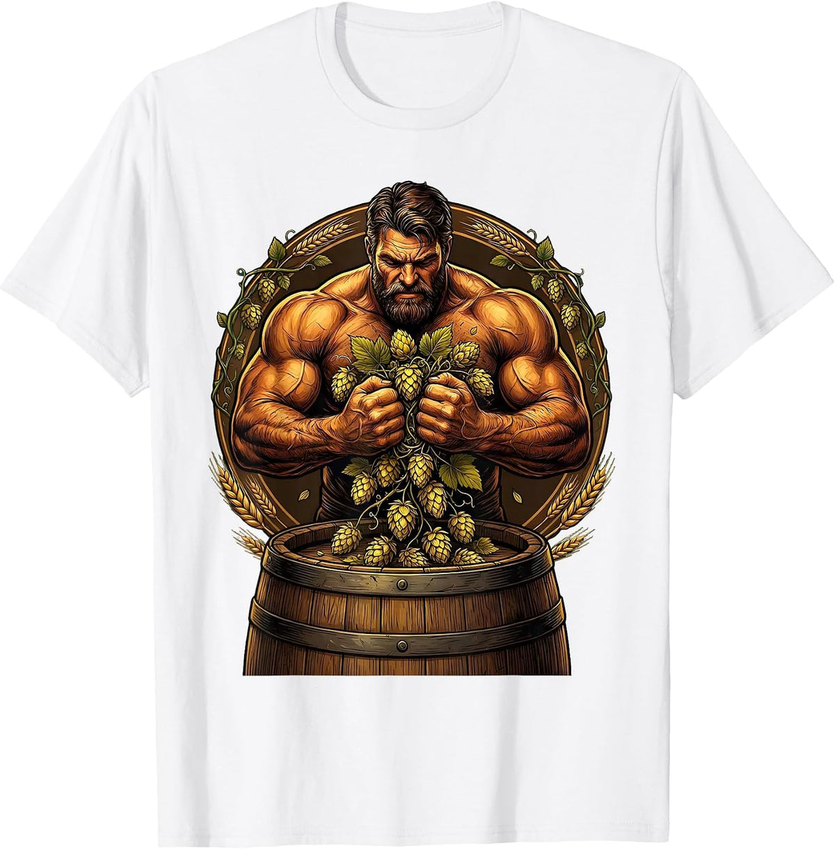 Men's Craft Beer Brewer Squeezing Hops Into Barrel T-Shirt - White
