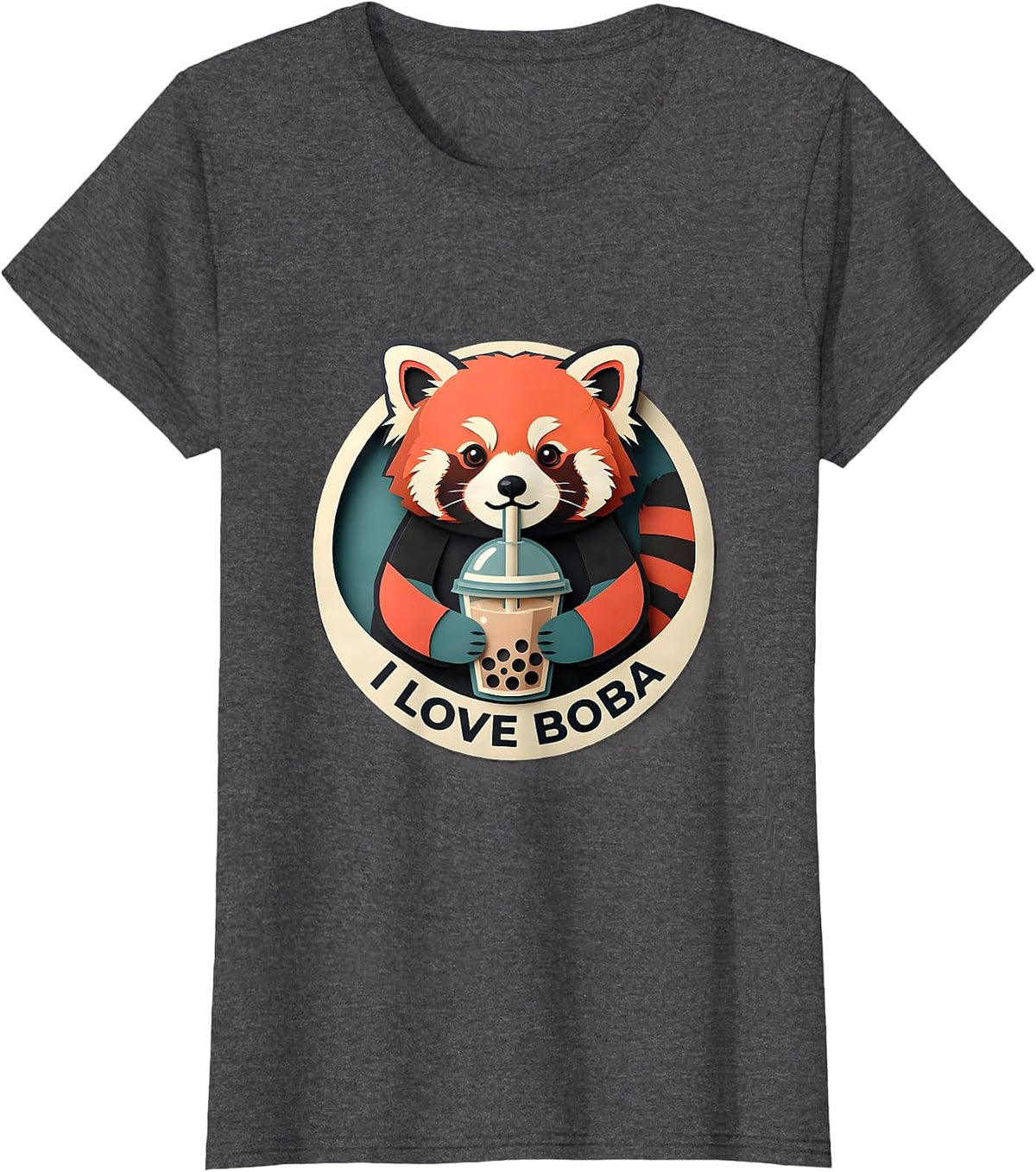 Women's I Love Boba Cute Kawaii Panda Anime Bubble Tea Boba Lover T-Shirt - Dark Heather Grey