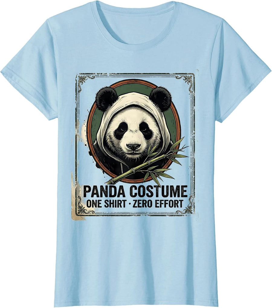 Women's Panda Costume: One Shirt, Zero Effort Vintage Funny Animal T-Shirt - Baby Blue