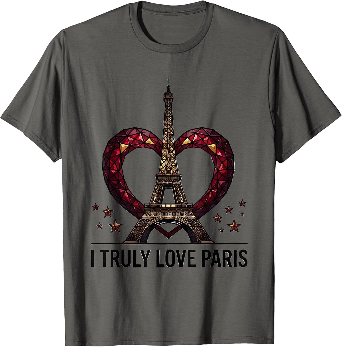 I Truly Love Paris Stained Glass Eiffel Tower Travel T-Shirt - Asphalt Grey
