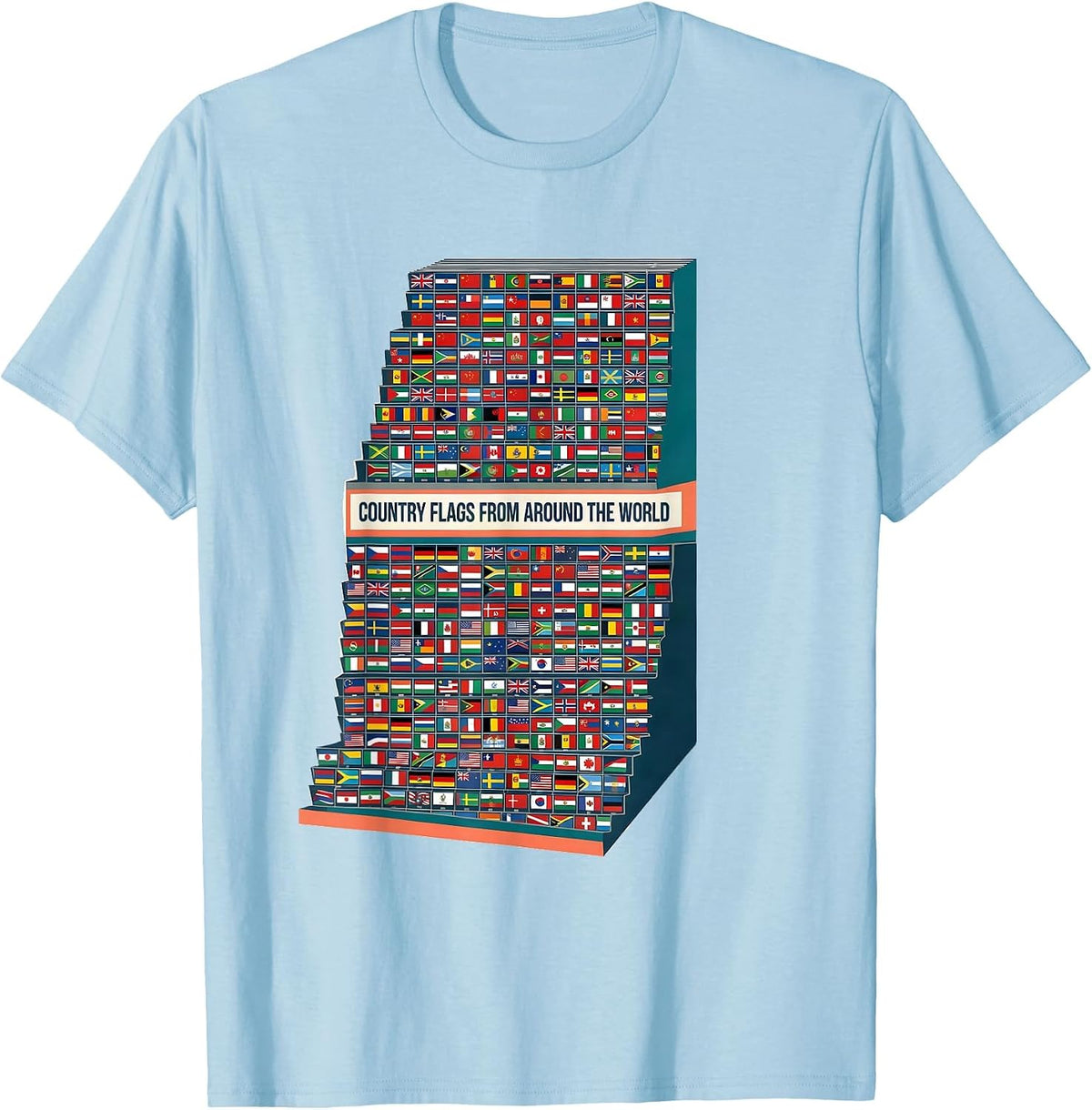 Men's Country Flags From Around the World Educational Geography T-Shirt - Baby Blue