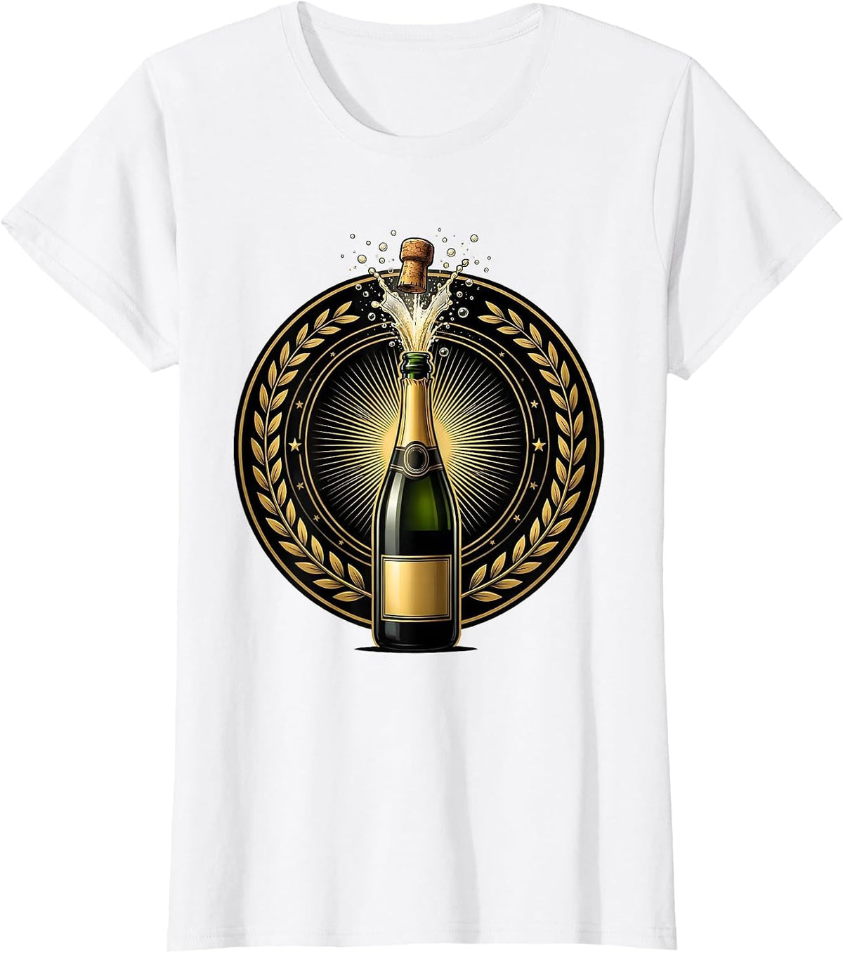 Happy Birthday Champagne Pop Celebration Graphic T-Shirt - White