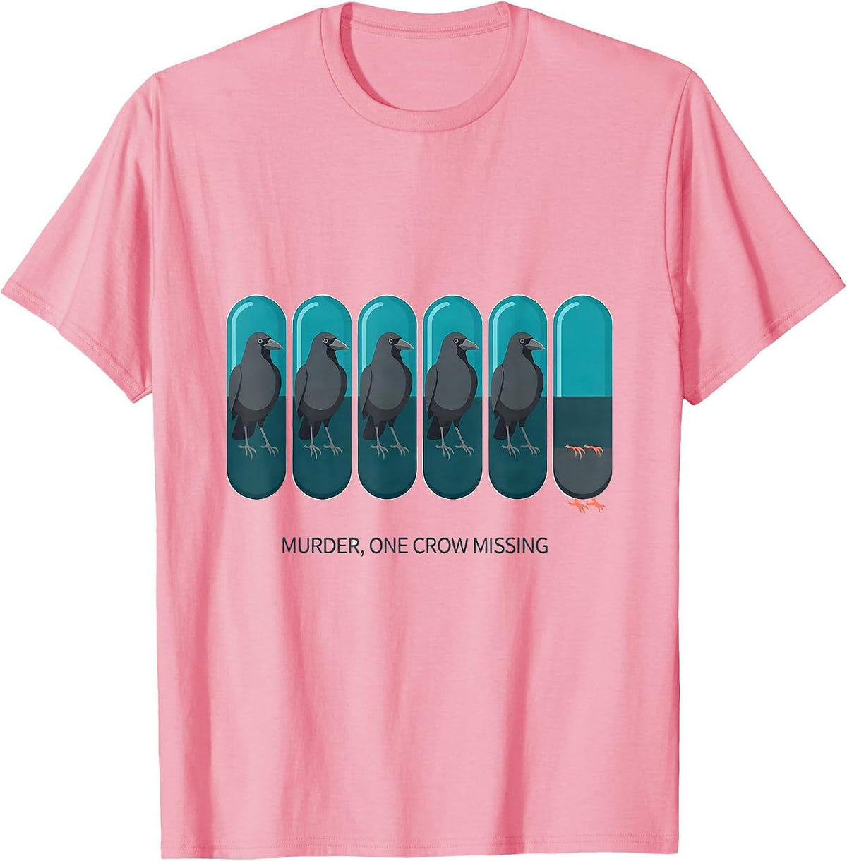 Men's Murder, One Crow Missing Funny Crow Lover Pun Humor T-Shirt - Pink