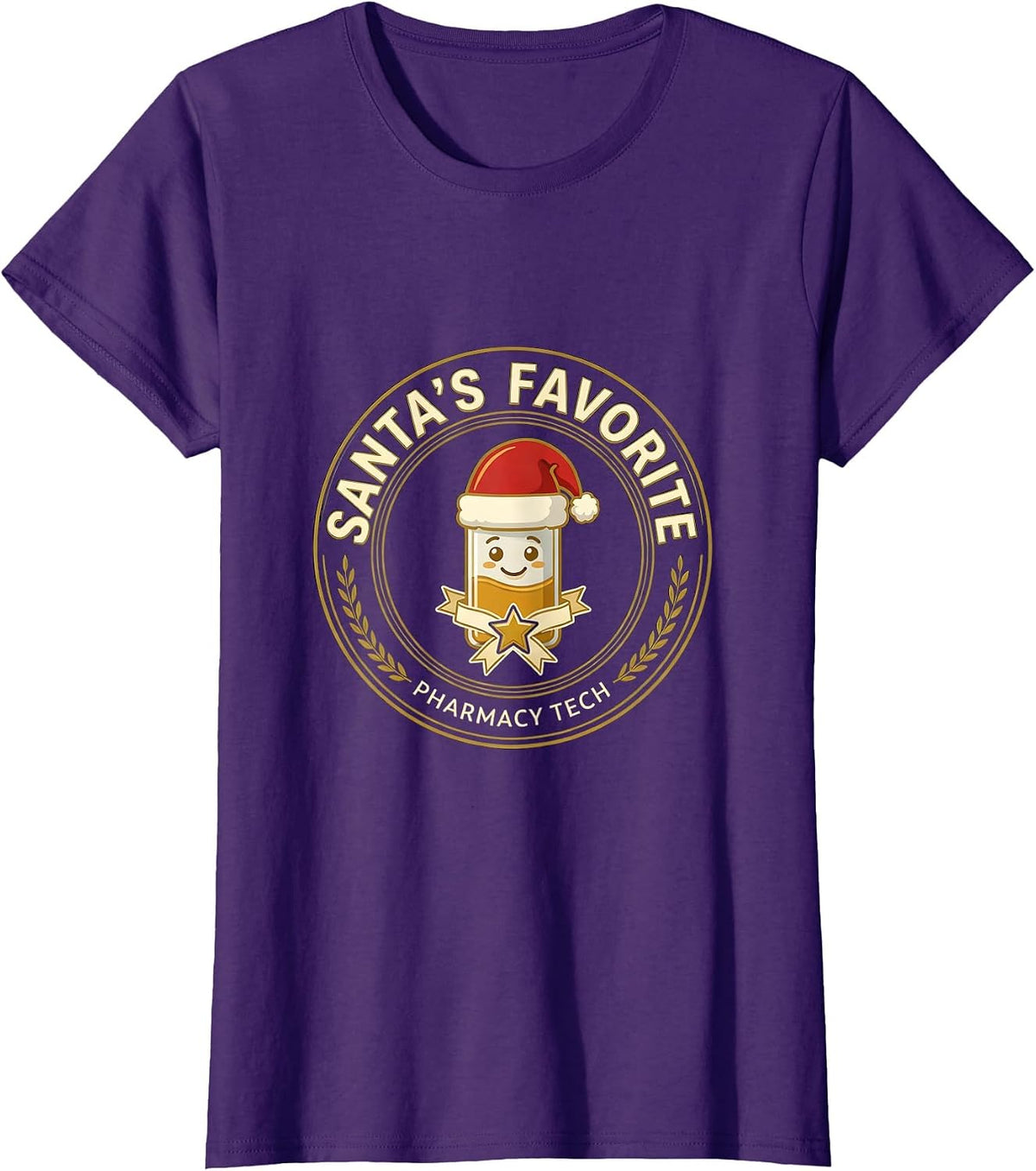 Women's Santa's Favorite Pharmacy Tech Funny Christmas Pharmacy T-Shirt - Purple