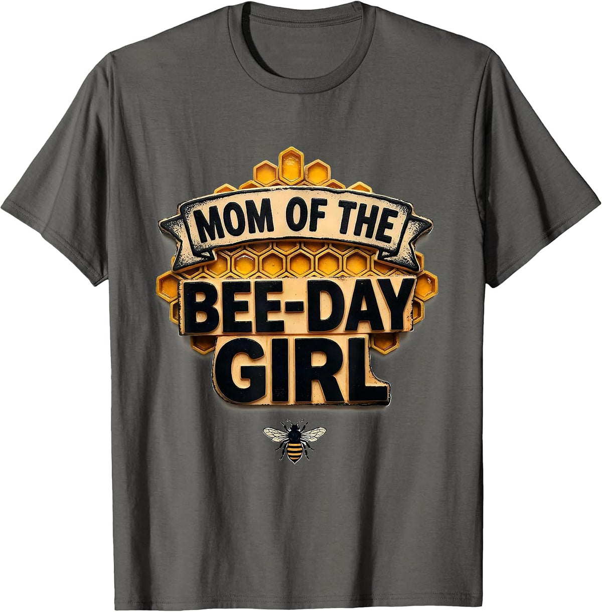 Men's Mom Of The Bee-Day Girl Rubber Stamp Bee Birthday Matching T-Shirt - Asphalt Grey