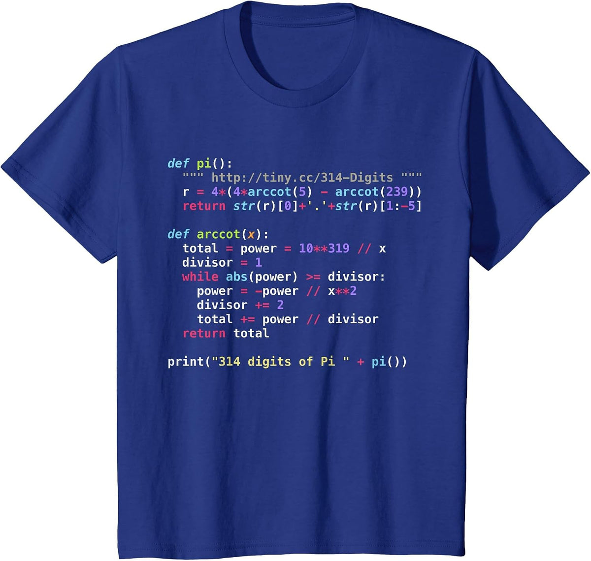 314 Digits of Pi.py T-Shirt - Royal Blue