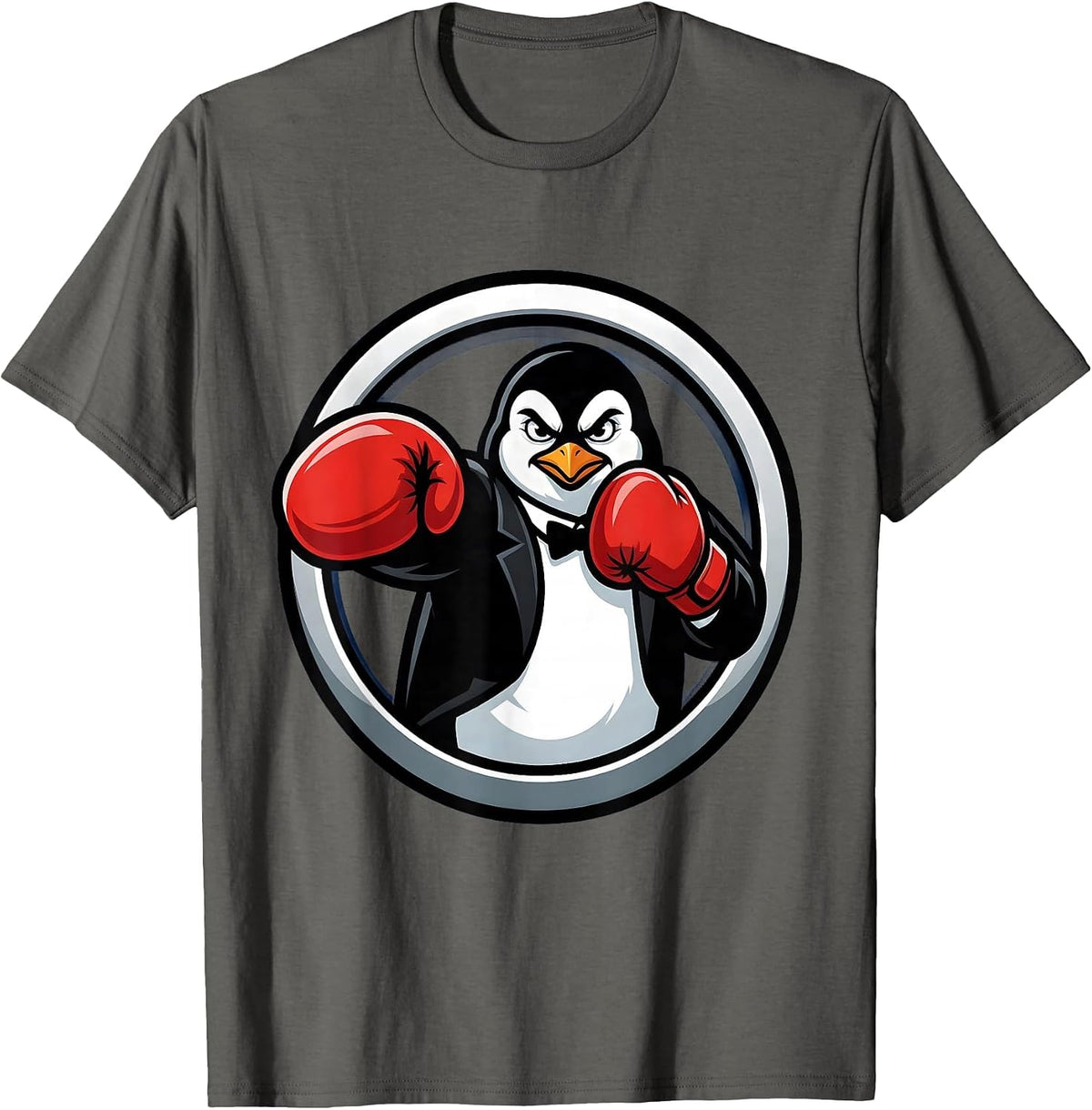 Men's Penguin Boxing Gloves Fighter Punch Graphic T-Shirt - Asphalt Grey