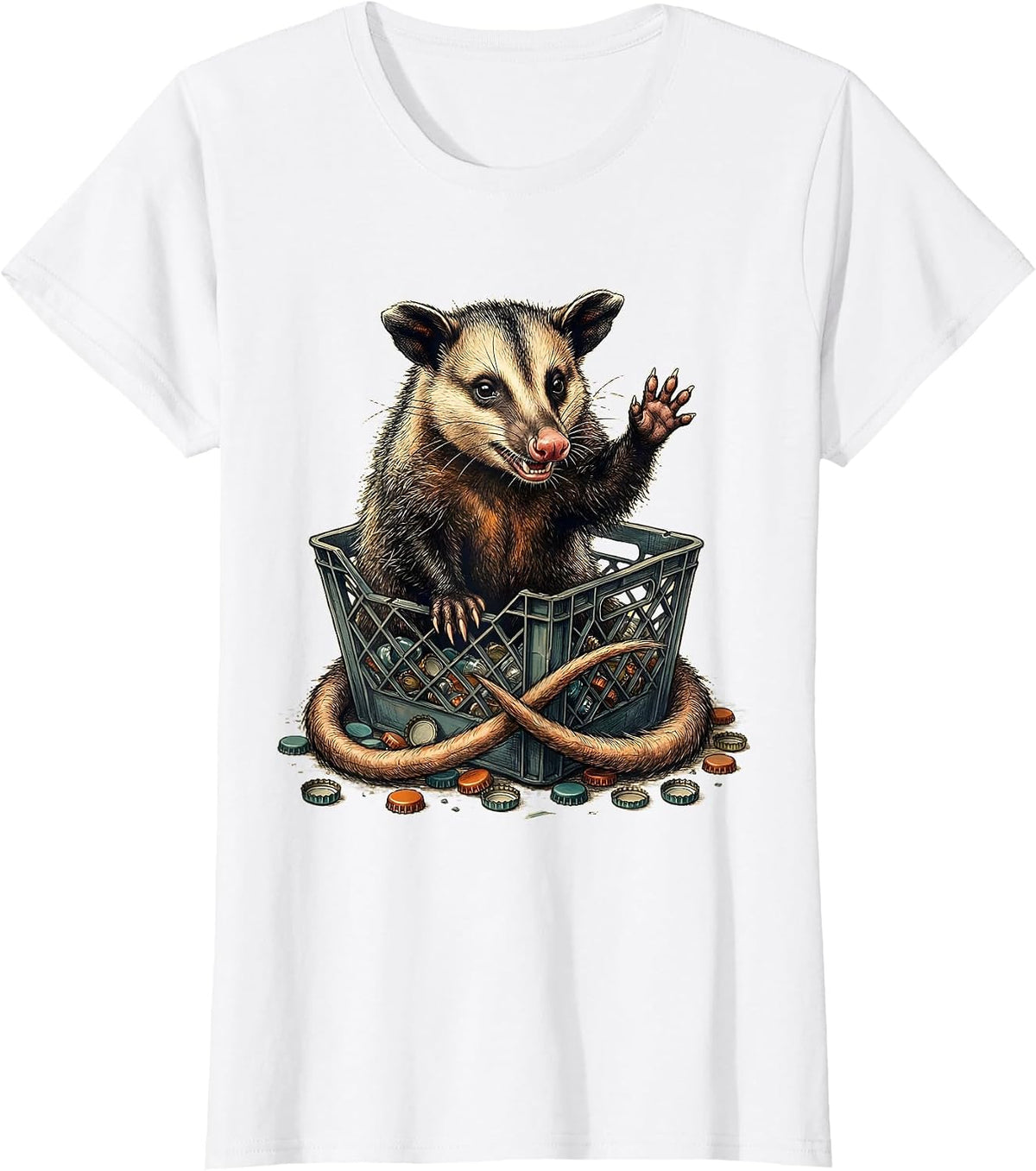 Opossum From Recycling Crate Deadpan Humor Possum Lover T-Shirt - White