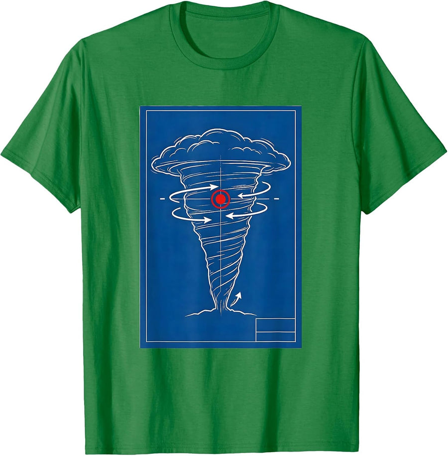 Men's Storm Chaser Tornado Schematic Meteorology Enthusiast T-Shirt - Kelly Green