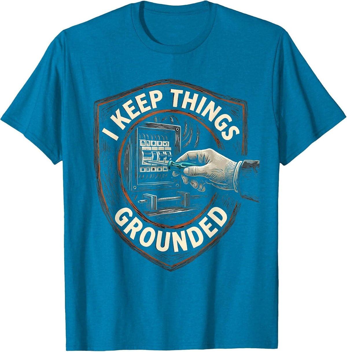 I Keep Things Grounded Funny Electrician Skeleton Humor T-Shirt - Sapphire Blue
