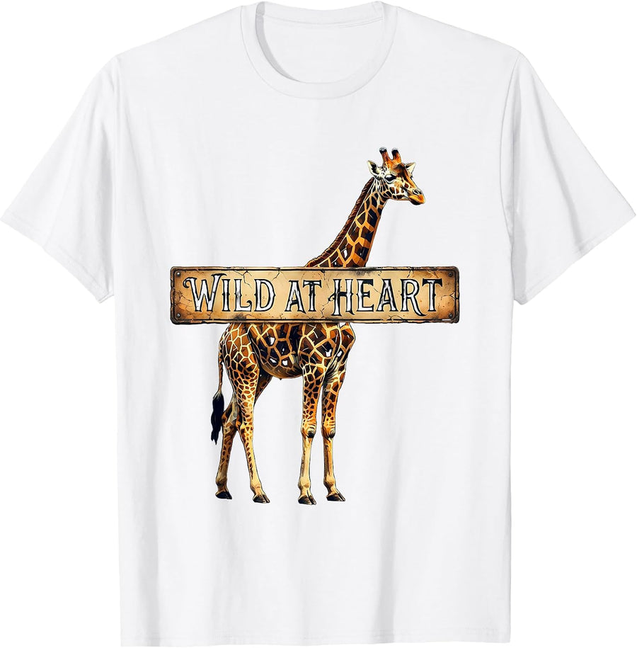 Men's Wild at Heart Giraffe Print Nature Design T-Shirt - White
