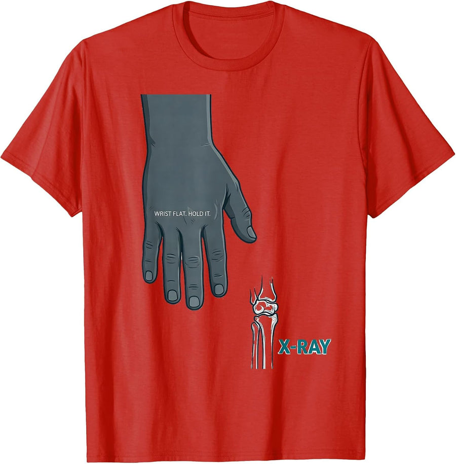 Men's Wrist Flat Hold It X-Ray Radiology Tech Humor T-Shirt - Red
