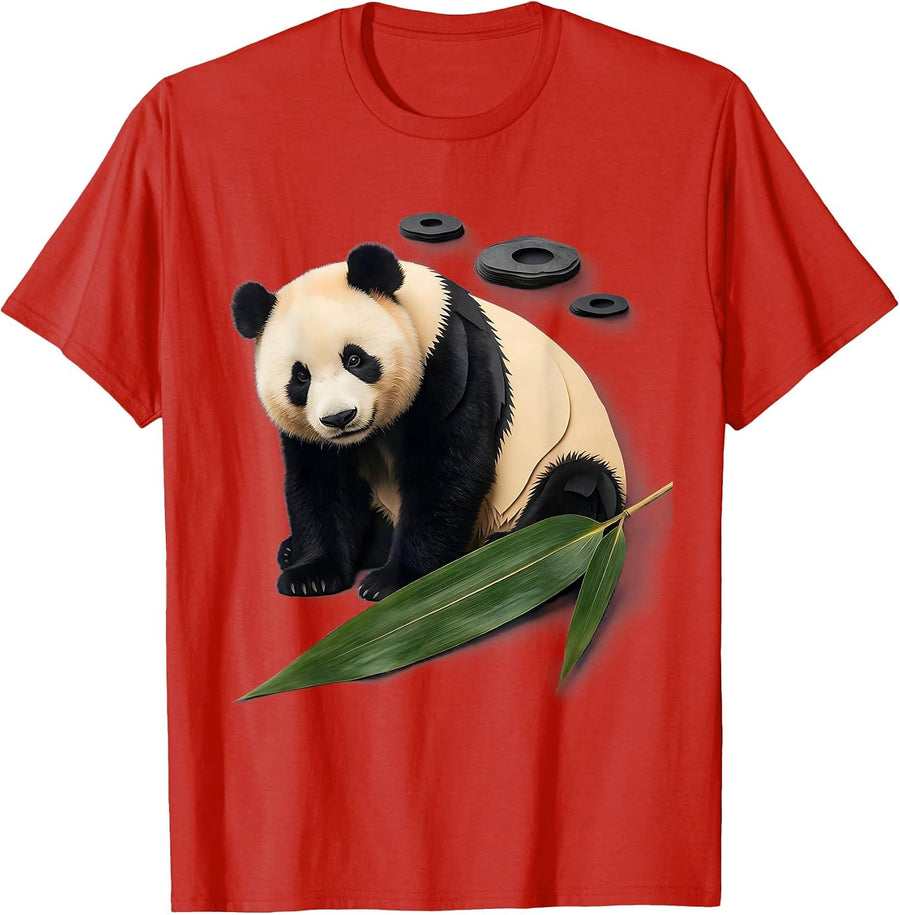 Men's Panda Paper Cutout Cute Kawaii Animal Lover Humor T-Shirt - Red