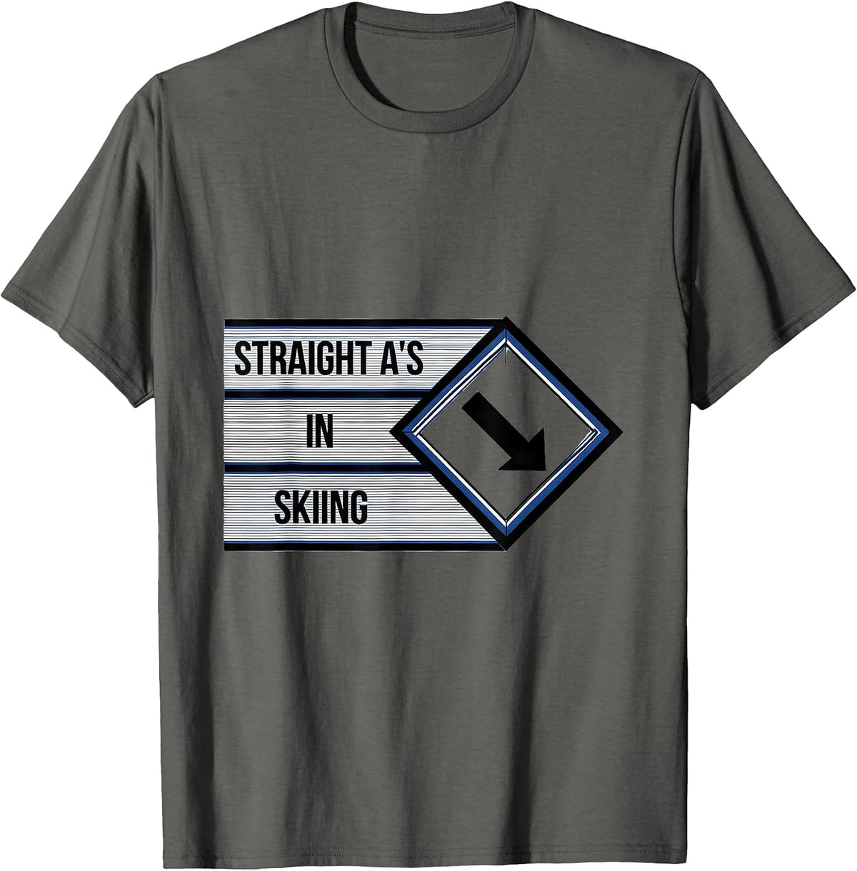 Straight A's In Skiing Geometric Funny Ski Lover Gift T-Shirt - Asphalt Grey