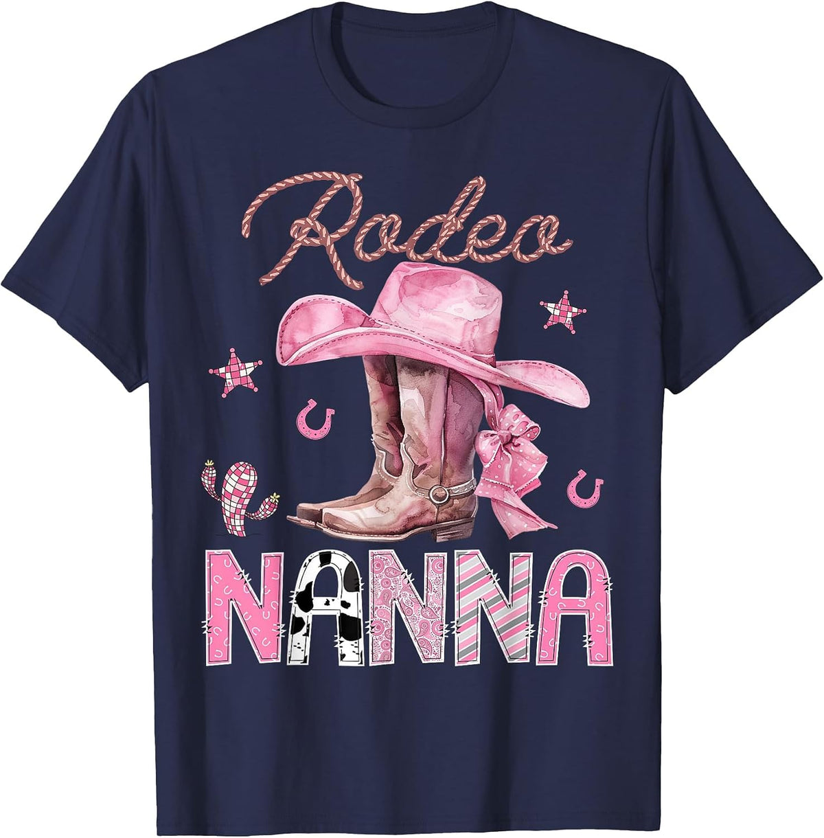 Rodeo Nanna Pink Boots Coquette Cowgirl Birthday Party T-Shirt - Navy Blue