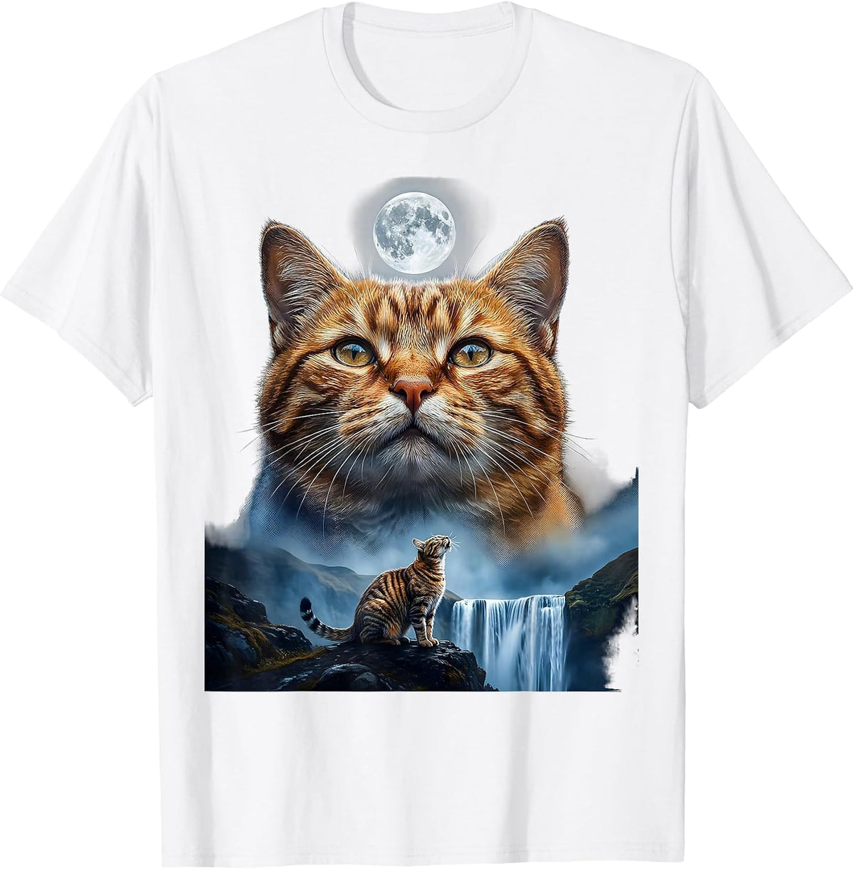 Men's Orange Tabby Cat Howling at Moon 90's Retro T-Shirt - White