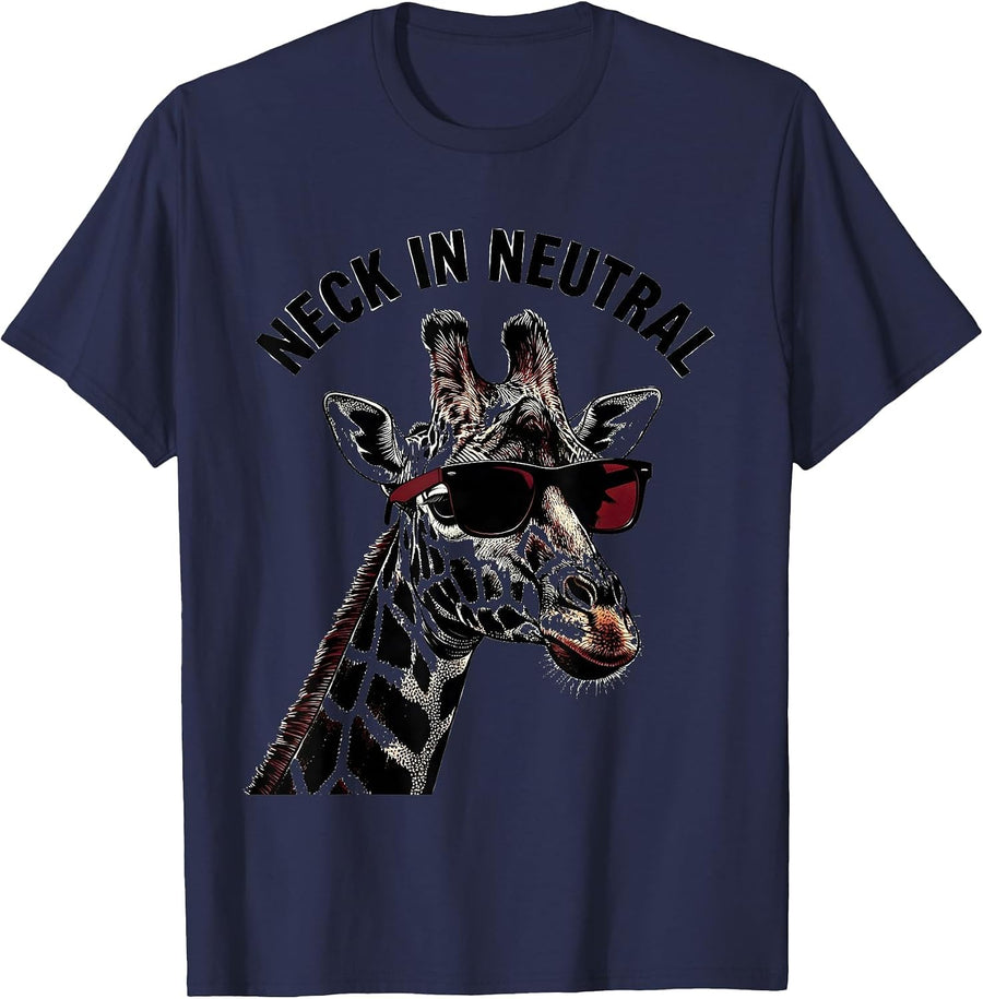 Neck In Neutral Funny Giraffe Sunglasses Animal Lover Humor T-Shirt - Navy Blue