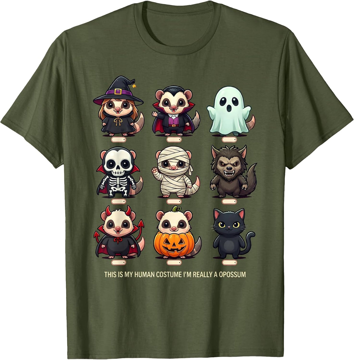 This Is My Human Costume I'm Really A Opossum Halloween T-Shirt - Olive Green