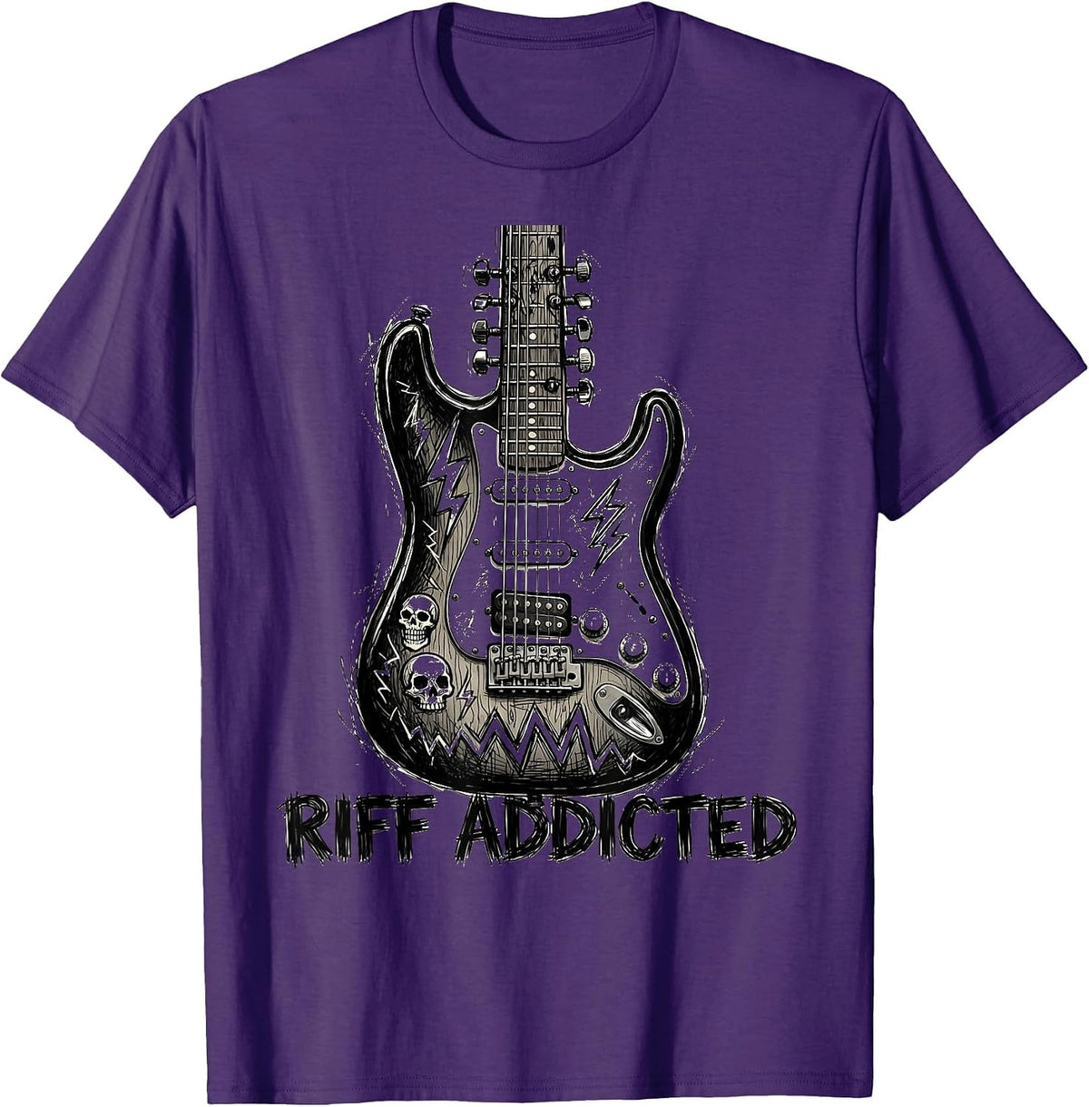 Riff Addicted Heavy Metal Guitar Design T-Shirt - Purple