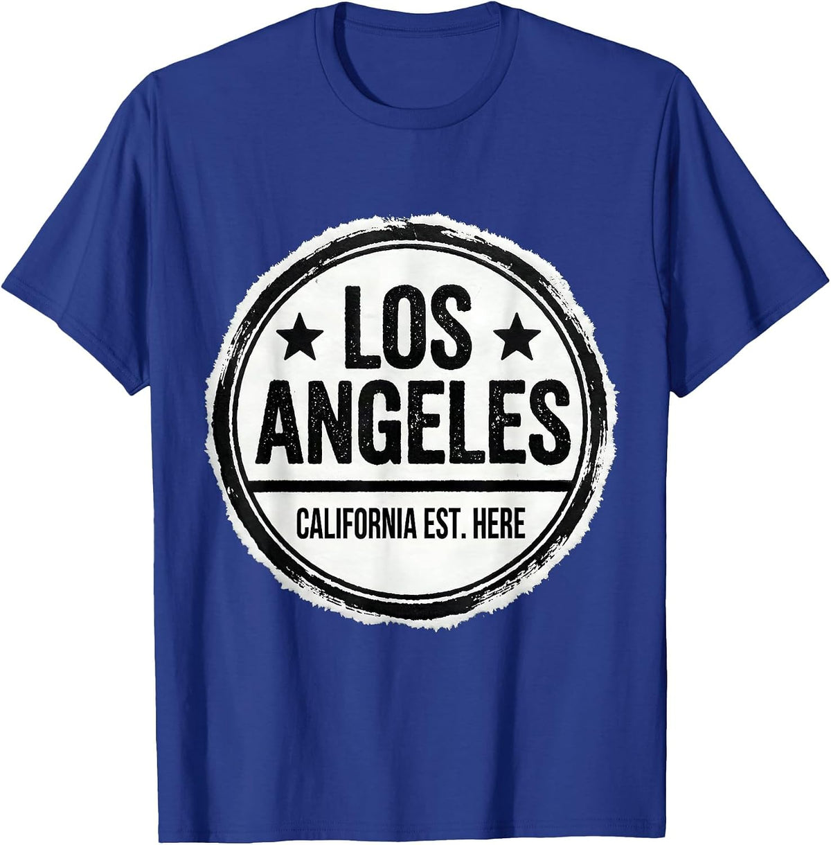 Los Angeles California Est. Here Vintage Rubber Stamp City T-Shirt - Royal Blue