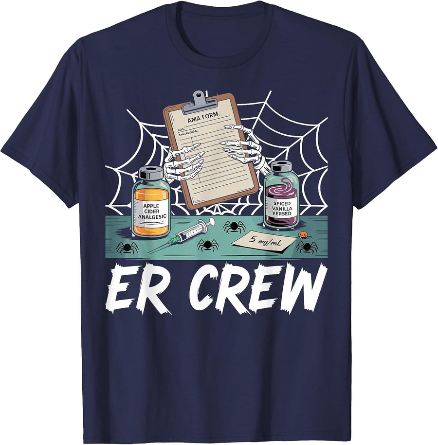 Emergency Department Nurse ER Crew Spooky Halloween T-Shirt - Navy Blue