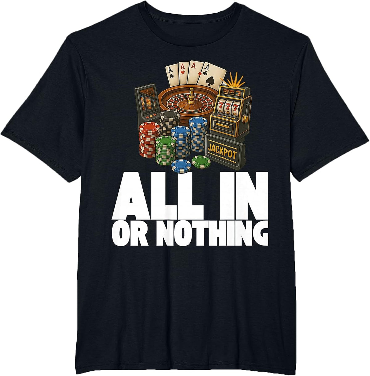 Casino Chips Roulette Slots Poker Vegas Gambling Cards T-Shirt - Black