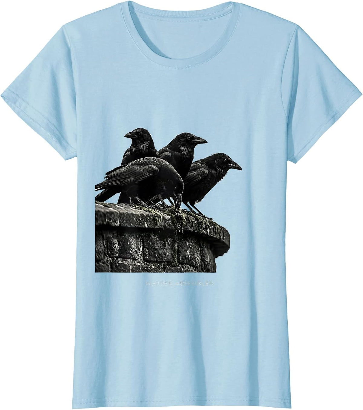 Women's Murder Assembled Dark Humor Crow Raven Bird Lover Gothic T-Shirt - Baby Blue