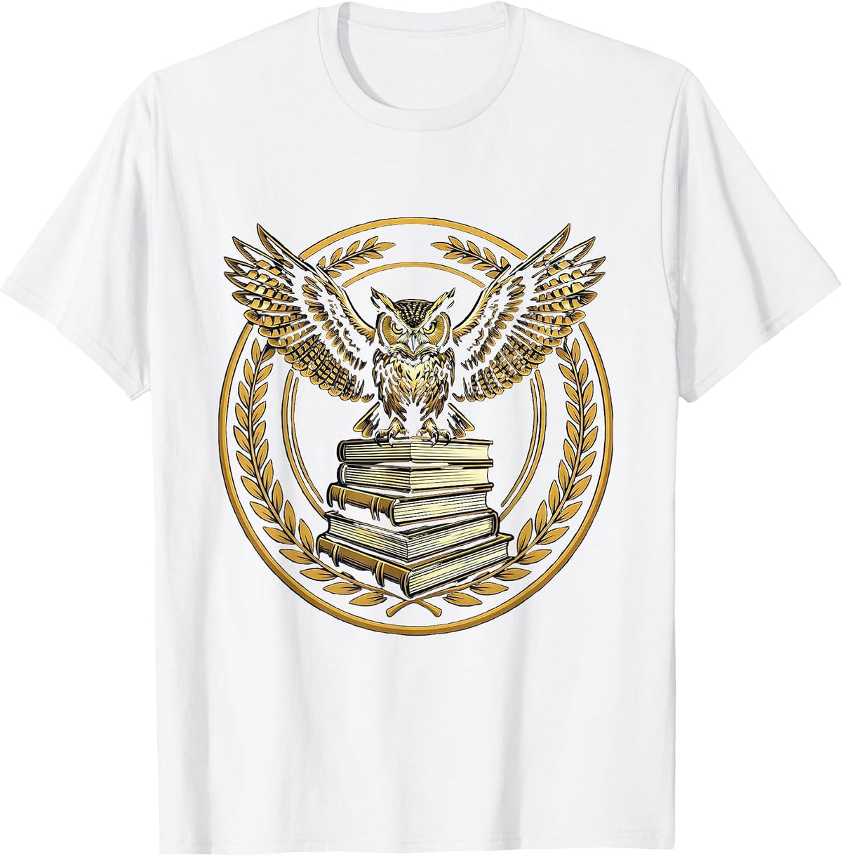 Men's Wise Owl Perched on Stacked Textbooks Design T-Shirt - White