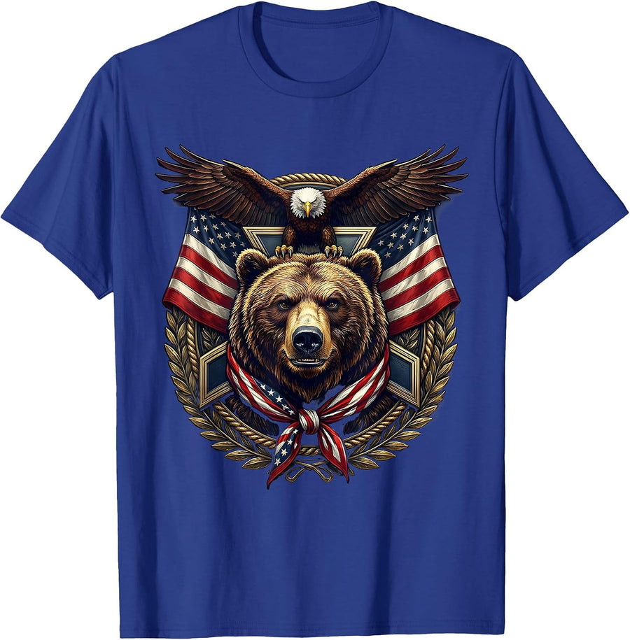 Patriotic Bear Star-Spangled Bandana Graphic T-Shirt - Royal Blue