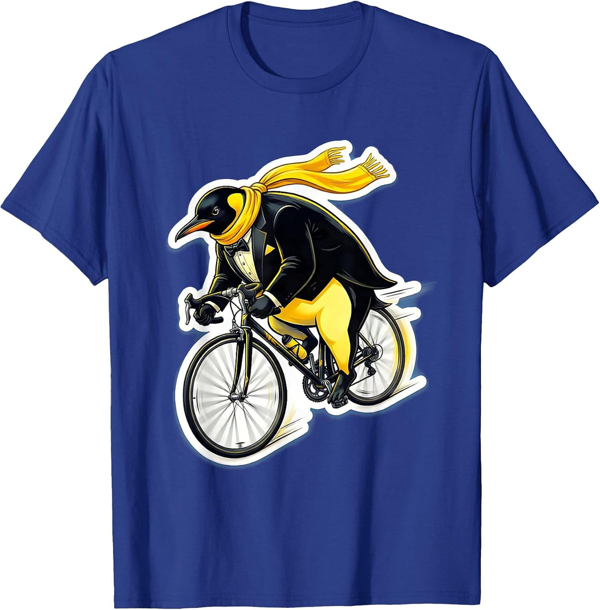 Men's Penguin Downhill Bicycle Speed Cycling Illustration T-Shirt - Royal Blue