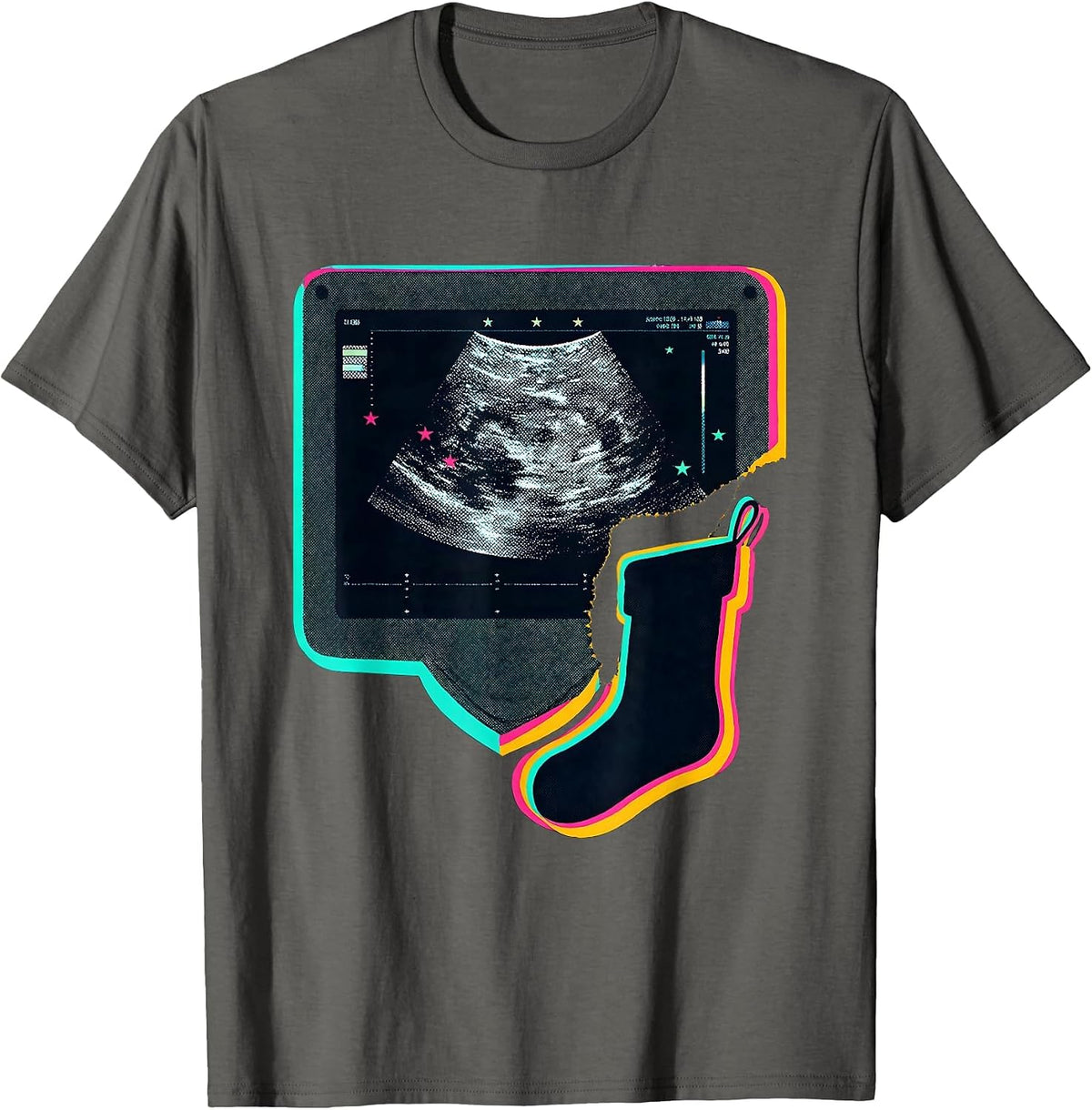 Men's Dark Ultrasound Console Christmas Stocking Sonographer Humor T-Shirt - Asphalt Grey