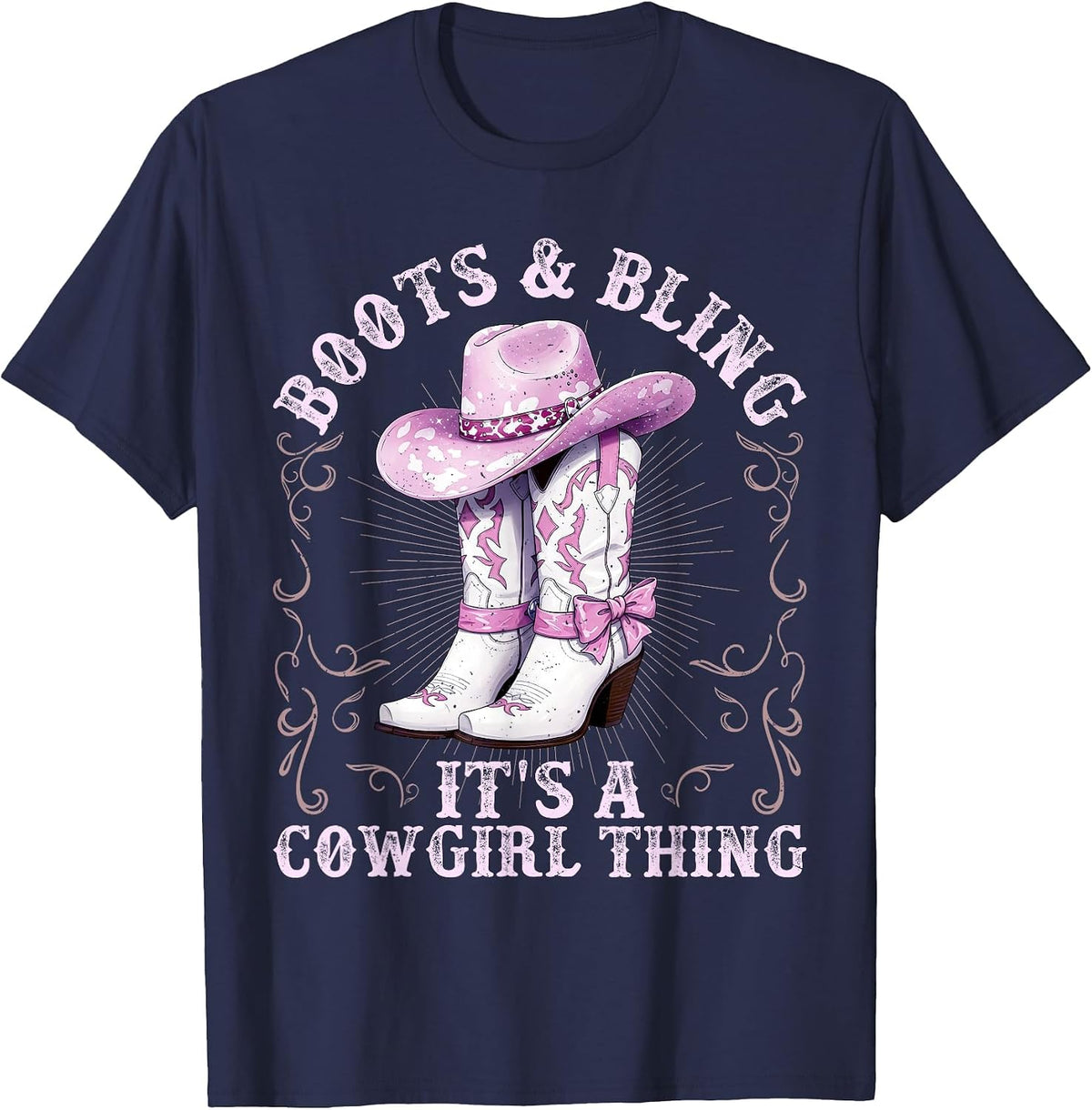 Boots and Bling It’s A Cowgirl Thing Western Rodeo Cowgirls T-Shirt - Navy Blue