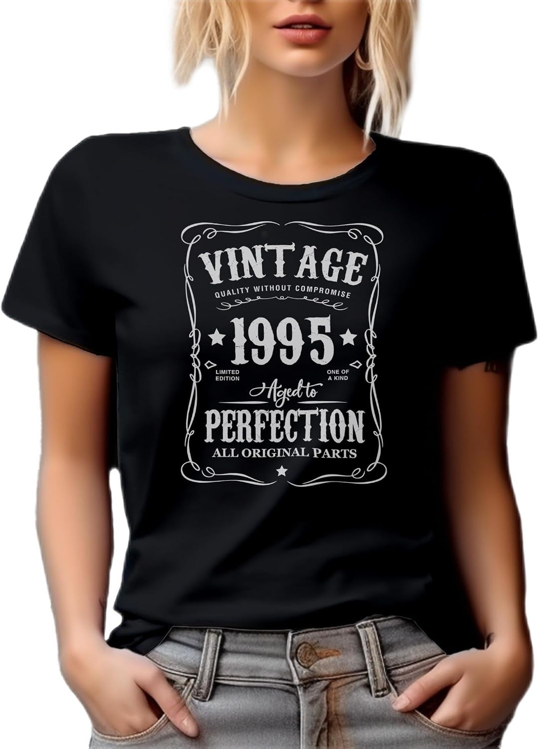 Vintage 1995 All Original Parts, Birth Year Graphic Tshirt - Black