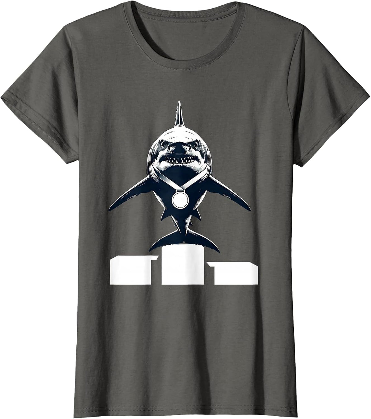 Women's Daddy Shark Number One Dad Podium Graphic T-Shirt - Asphalt Grey