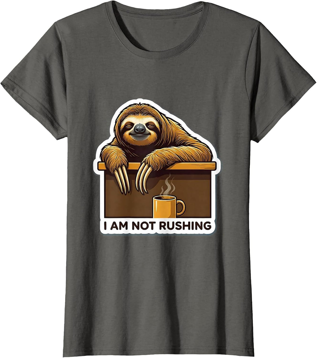 Women's I Am Not Rushing Funny Sloth Lover Animal Humor Gift T-Shirt - Asphalt Grey