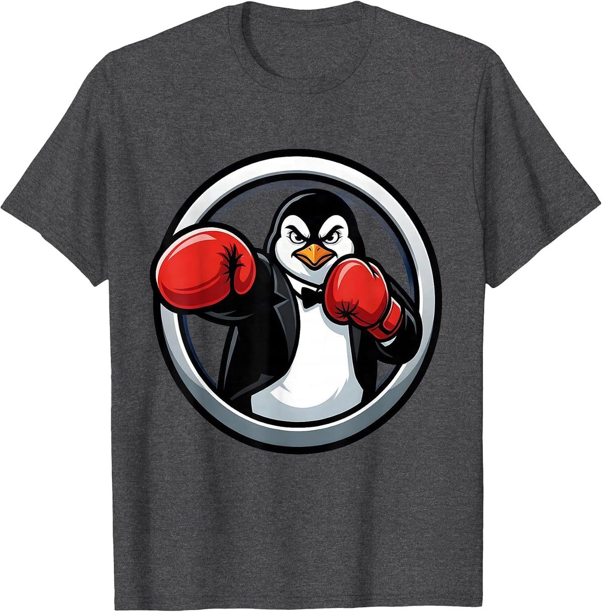 Men's Penguin Boxing Gloves Fighter Punch Graphic T-Shirt - Dark Heather Grey