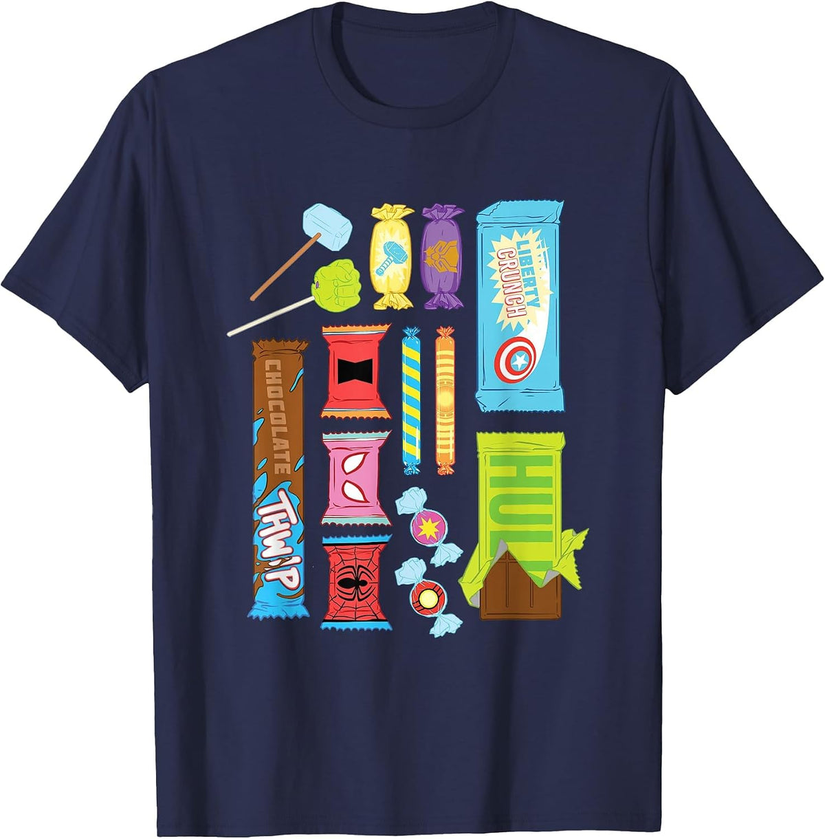 Marvel Classic Halloween Super Hero Candy Assortment Retro T-Shirt - Navy Blue
