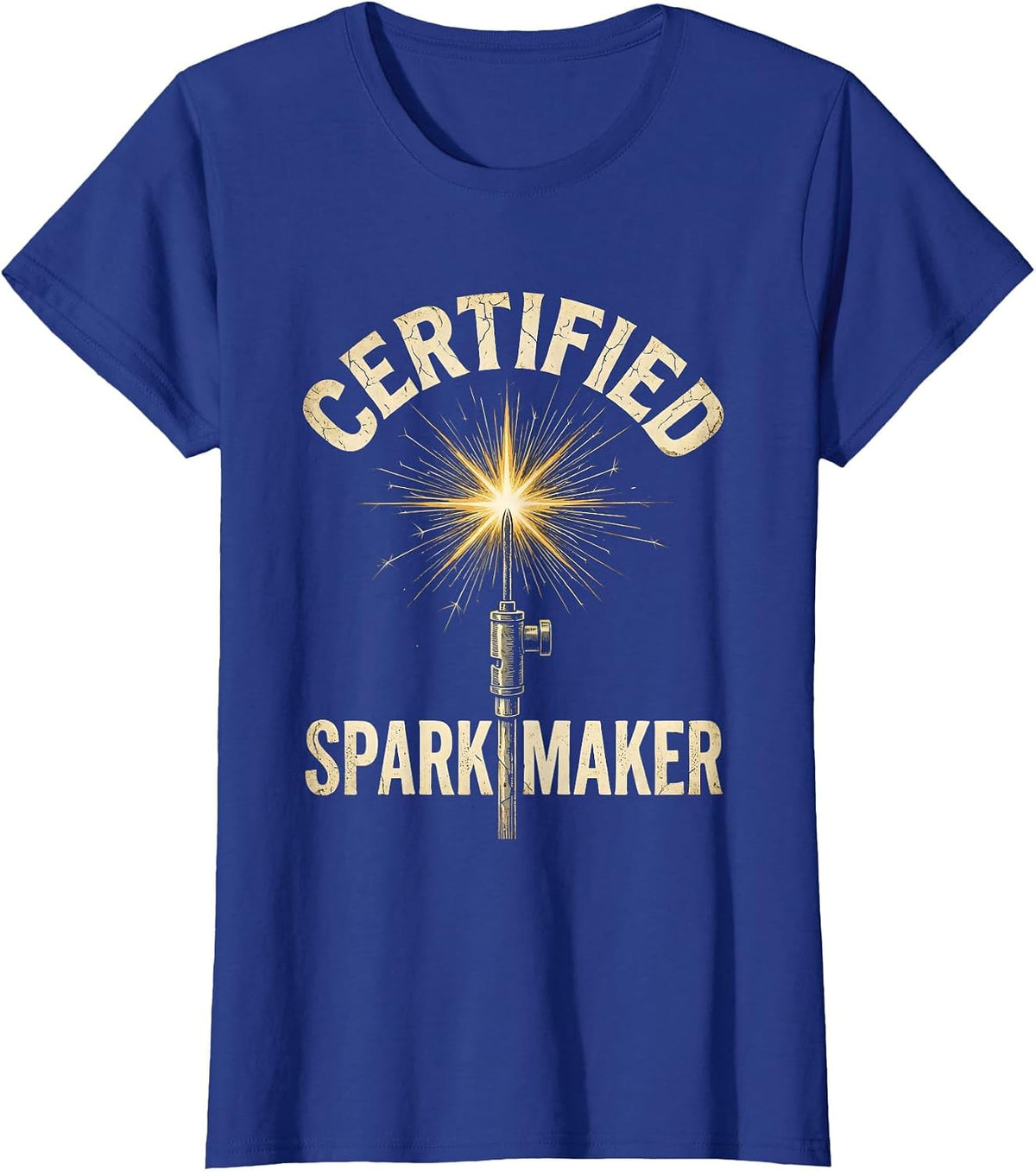 Women's Certified Spark Maker Welder Graphic Design T-Shirt - Royal Blue