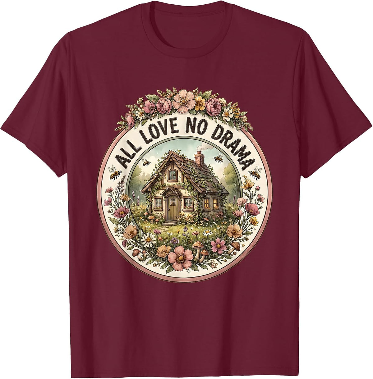 All Love No Drama Bride Wedding Design T-Shirt - Burgundy