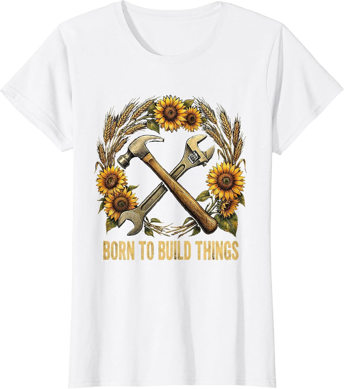 Born to Build Things Blue Collar Worker Design T-Shirt - White