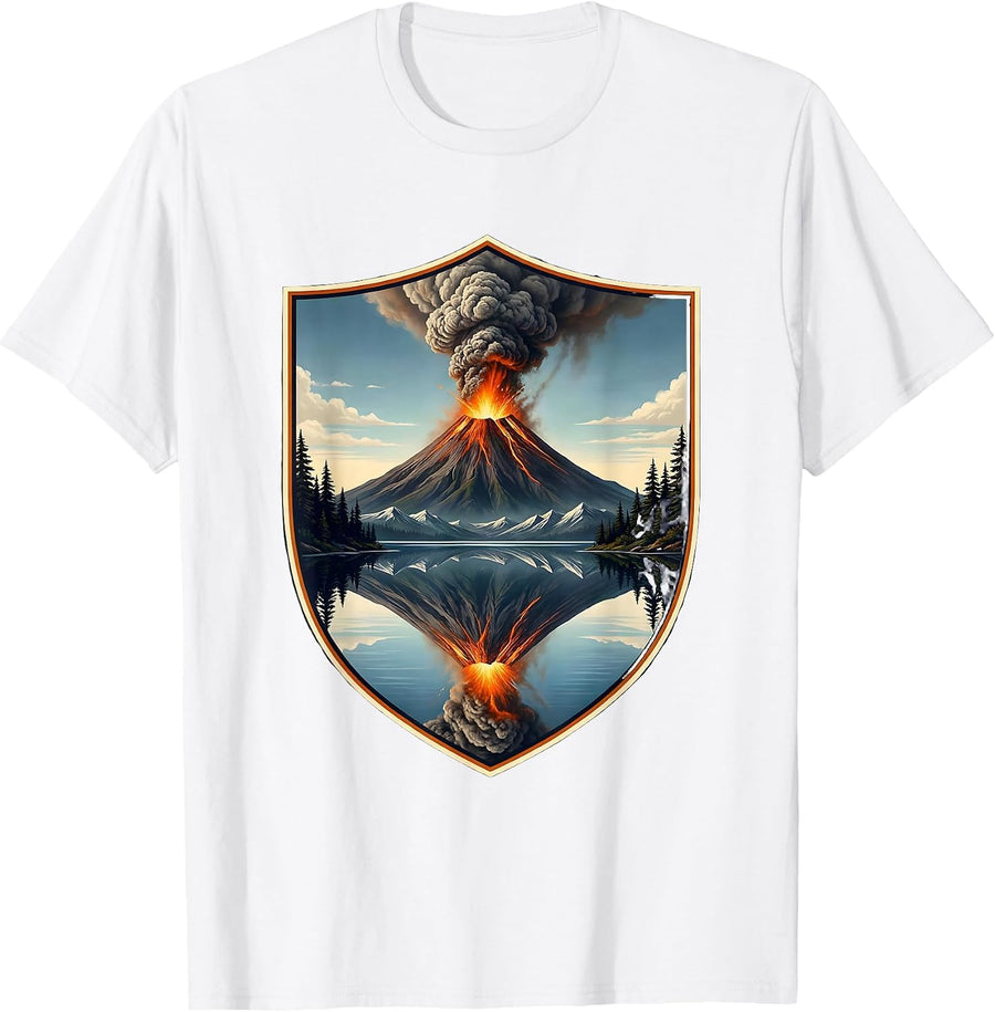 Alaska Erupting Volcano Reflected in Still Lake T-Shirt - White