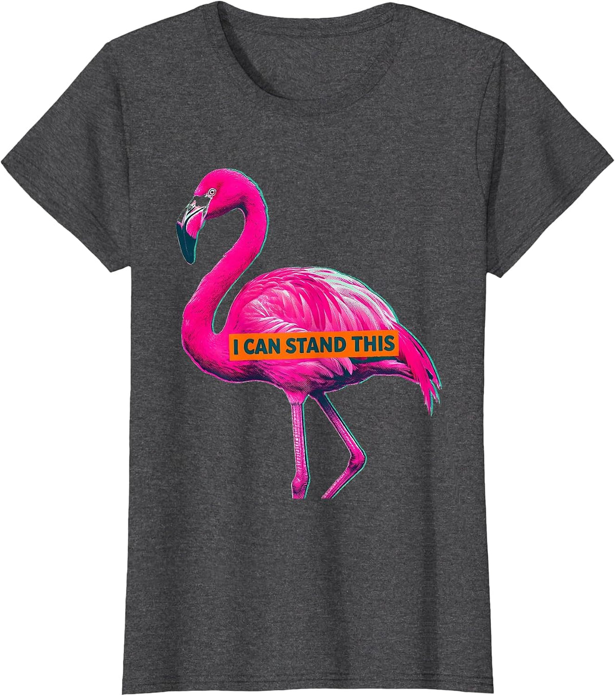 Women's I Can Stand This Funny Flamingo Animal Humor Bird Lover T-Shirt - Dark Heather Grey