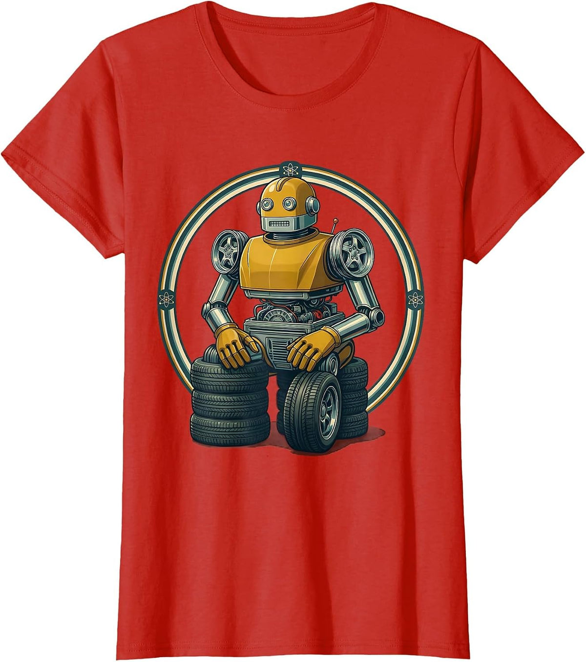 Women's Car Parts Robot Mechanic Graphic Tee T-Shirt - Red