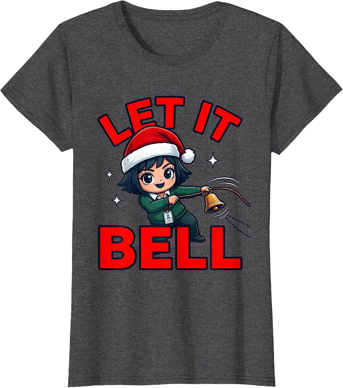 Women's LET IT BELL Funny Teacher Christmas School Staff T-Shirt - Dark Heather Grey