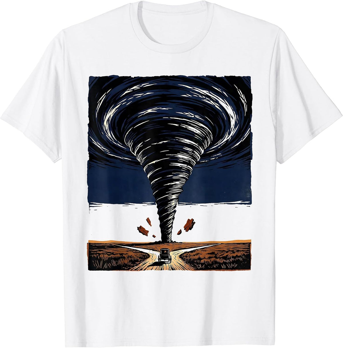 Men's Twister Vortex Linocut Storm Chaser Meteorology Humor T-Shirt - White
