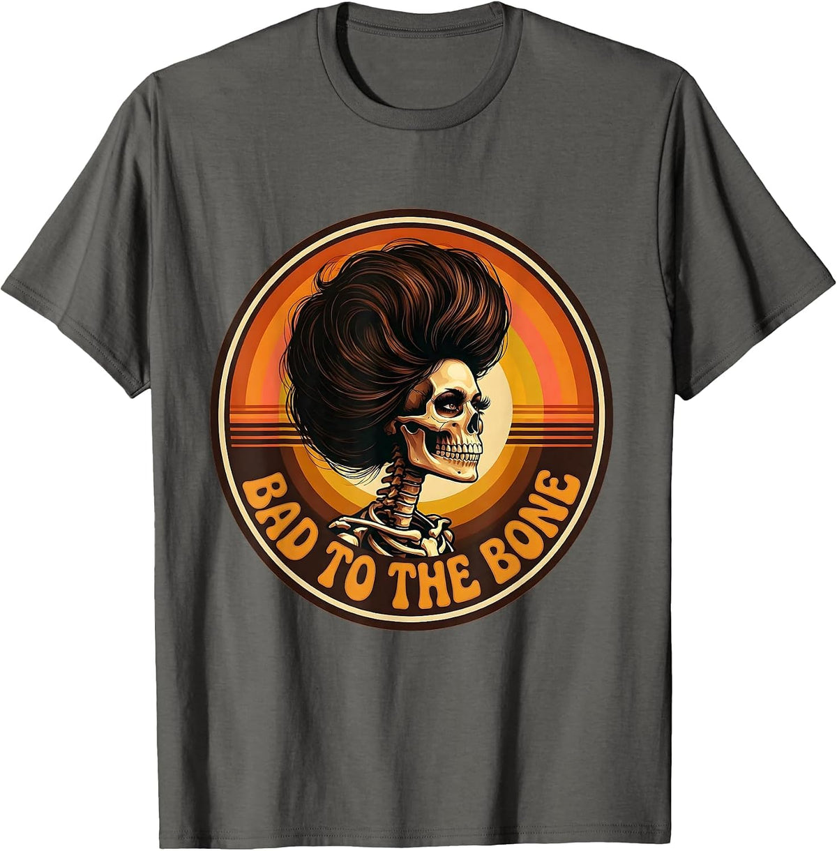Bad to the Bone Skeleton Women Graphic Design T-Shirt - Asphalt Grey