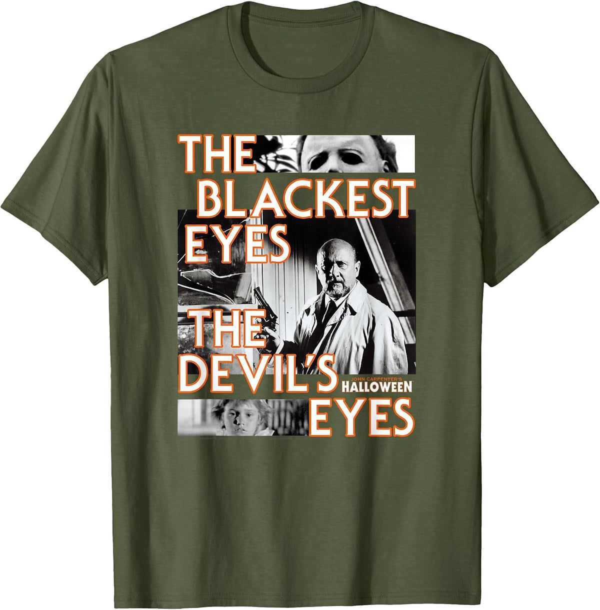 Halloween Dr. Loomis The Devil's Eyes Collage Horror Movie T-Shirt - Olive Green
