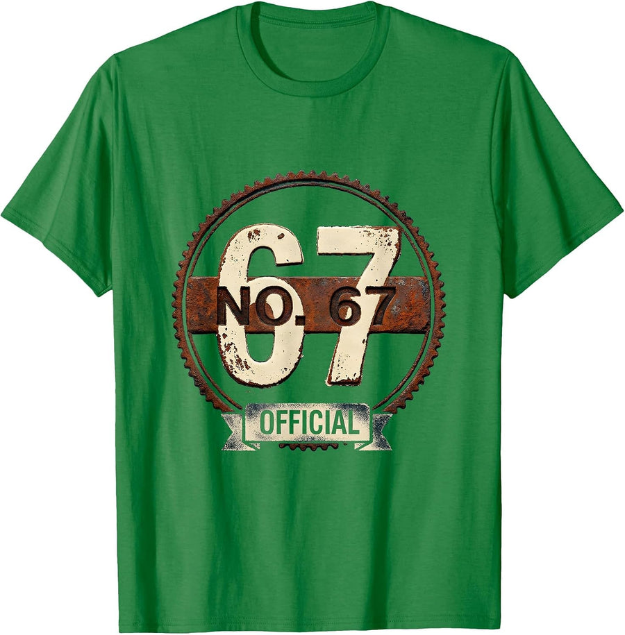 Men's NO 67 OFFICIAL Rubber Stamp Sports Jersey Number Birthday T-Shirt - Kelly Green